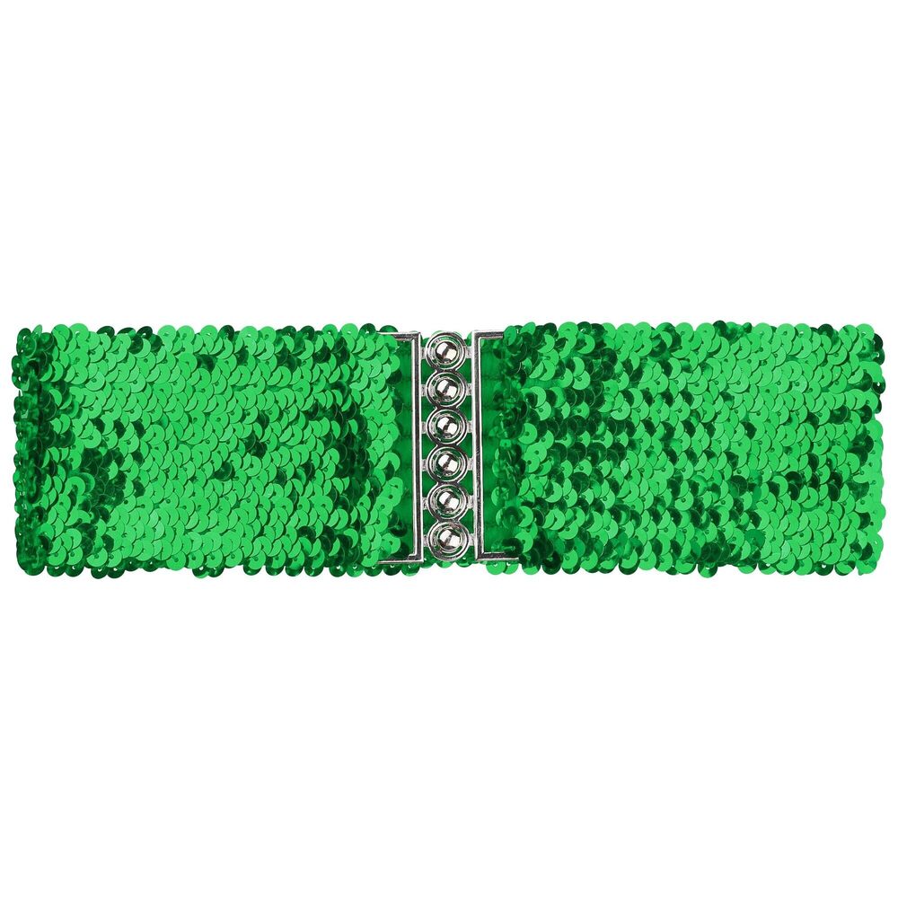8182 Ladies Sequins Decor Metal Interlocking Buckles Elastic Waist Belt One